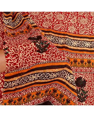 Sanskriti Vintage Sarees Red Blend Georgette Printed Sari Floral Craft Fabric, PRG-11714-Red-Printed Floral Design-Blend Georgette-4