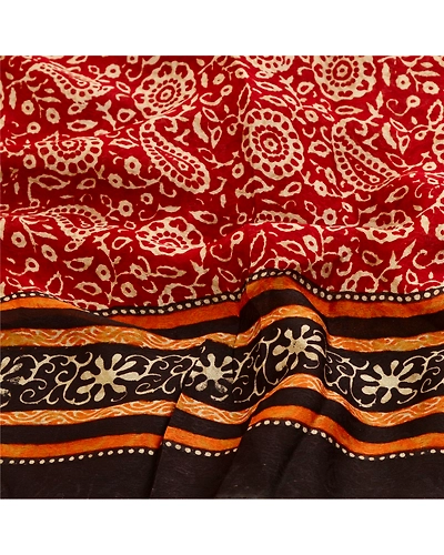 Sanskriti Vintage Sarees Red Blend Georgette Printed Sari Floral Craft Fabric, PRG-11714-Red-Printed Floral Design-Blend Georgette-6