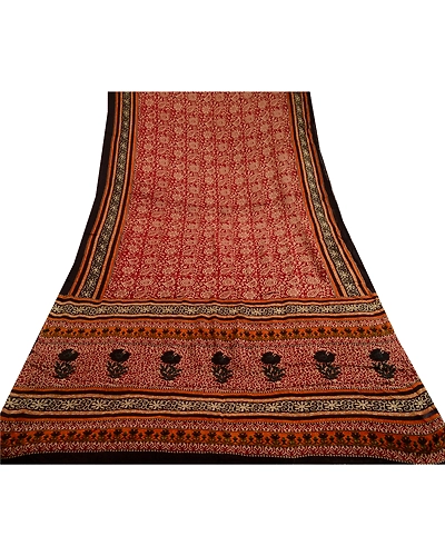 Sanskriti Vintage Sarees Red Blend Georgette Printed Sari Floral Craft Fabric, PRG-11714-Red-Printed Floral Design-Blend Georgette-8