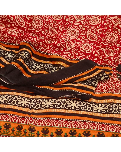 Sanskriti Vintage Sarees Red Blend Georgette Printed Sari Floral Craft Fabric, PRG-11714-Red-Printed Floral Design-Blend Georgette-9