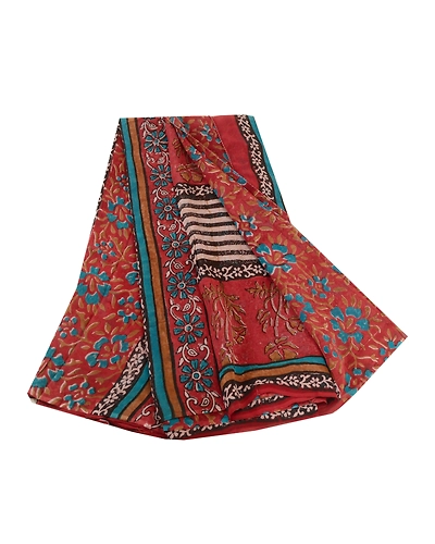 Sanskriti Vintage Dark Red Sarees Pure Georgette Silk Printed Sari Craft Fabric, PRG-11719-Dark Red-Printed Floral Design-Pure Georgette Silk-2
