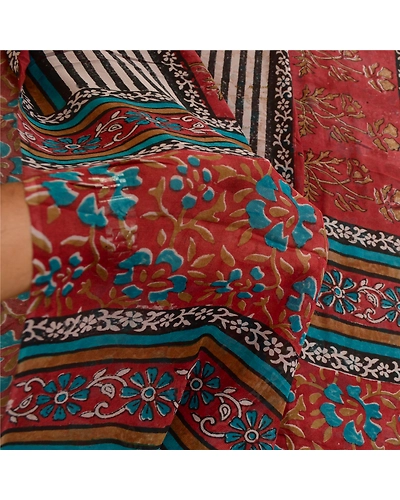 Sanskriti Vintage Dark Red Sarees Pure Georgette Silk Printed Sari Craft Fabric, PRG-11719-Dark Red-Printed Floral Design-Pure Georgette Silk-4
