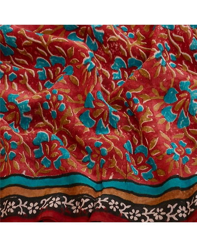 Sanskriti Vintage Dark Red Sarees Pure Georgette Silk Printed Sari Craft Fabric, PRG-11719-Dark Red-Printed Floral Design-Pure Georgette Silk-6