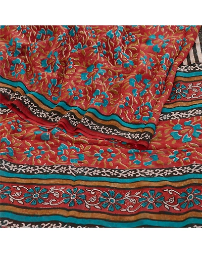 Sanskriti Vintage Dark Red Sarees Pure Georgette Silk Printed Sari Craft Fabric, PRG-11719-Dark Red-Printed Floral Design-Pure Georgette Silk-7
