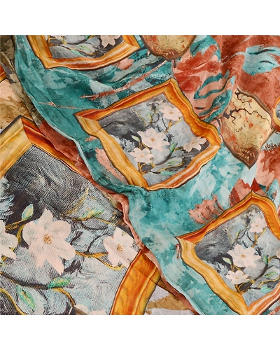 Sanskriti Vintage Sarees Multi Pure Georgette Silk Printed Sari 5Yd Craft Fabric, PRG-11725-Multi-Printed Floral Design-Pure Georgette Silk-1