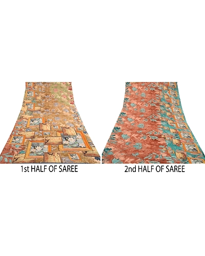 Sanskriti Vintage Sarees Multi Pure Georgette Silk Printed Sari 5Yd Craft Fabric, PRG-11725-Multi-Printed Floral Design-Pure Georgette Silk-5