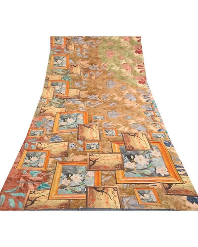 Sanskriti Vintage Sarees Multi Pure Georgette Silk Printed Sari 5Yd Craft Fabric, PRG-11725-Multi-Printed Floral Design-Pure Georgette Silk-8