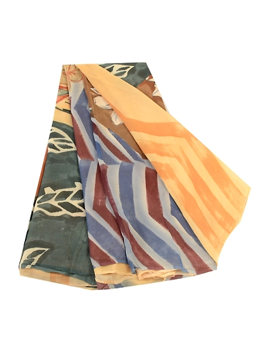 Sanskriti Vintage Sarees Cream Blend Georgette Printed Sari Floral Craft Fabric, PRG-11728-Cream-Printed Floral Design-Blend Georgette-2