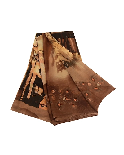 Sanskriti Vintage Sarees Brown Women Digital Printed Georgette Sari Craft Fabric, PRG-11730-Brown-Printed Floral Design-Poly Georgette-2