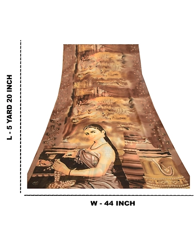 Sanskriti Vintage Sarees Brown Women Digital Printed Georgette Sari Craft Fabric, PRG-11730-Brown-Printed Floral Design-Poly Georgette-4