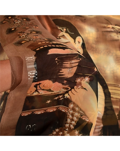 Sanskriti Vintage Sarees Brown Women Digital Printed Georgette Sari Craft Fabric, PRG-11730-Brown-Printed Floral Design-Poly Georgette-5
