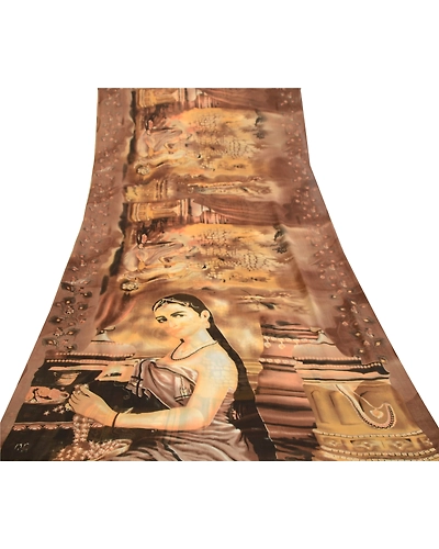 Sanskriti Vintage Sarees Brown Women Digital Printed Georgette Sari Craft Fabric, PRG-11730-Brown-Printed Floral Design-Poly Georgette-9