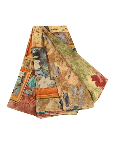 Sanskriti Vintage Sarees Multi Pure Georgette Silk Printed Sari 5Yd Craft Fabric, PRG-11738-Multi-Printed Floral Design-Pure Georgette Silk-2