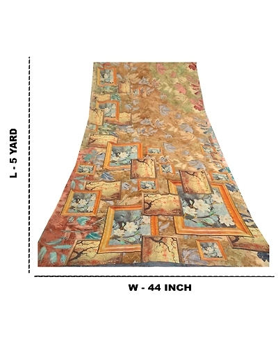 Sanskriti Vintage Sarees Multi Pure Georgette Silk Printed Sari 5Yd Craft Fabric, PRG-11738-Multi-Printed Floral Design-Pure Georgette Silk-3