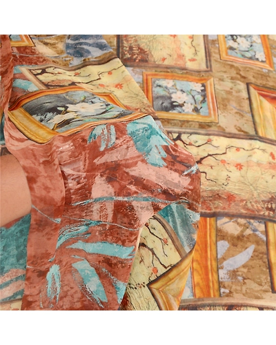 Sanskriti Vintage Sarees Multi Pure Georgette Silk Printed Sari 5Yd Craft Fabric, PRG-11738-Multi-Printed Floral Design-Pure Georgette Silk-4