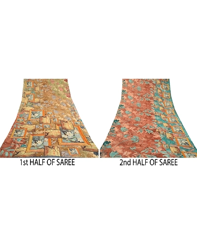Sanskriti Vintage Sarees Multi Pure Georgette Silk Printed Sari 5Yd Craft Fabric, PRG-11738-Multi-Printed Floral Design-Pure Georgette Silk-5