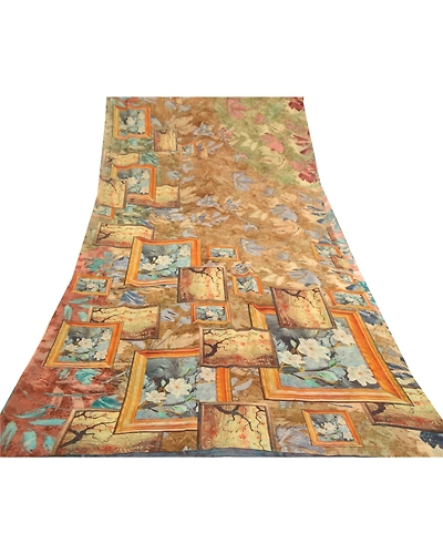 Sanskriti Vintage Sarees Multi Pure Georgette Silk Printed Sari 5Yd Craft Fabric, PRG-11738-Multi-Printed Floral Design-Pure Georgette Silk-8