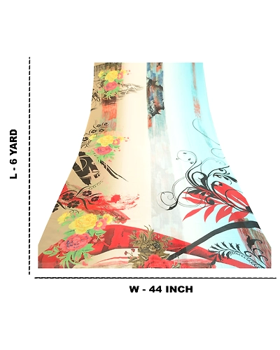 Sanskriti Vintage Sarees Multi Digital Georgette Printed Sari Soft Craft Fabric, PRG-11741-Multi-Printed Floral Design-Poly Georgette-3