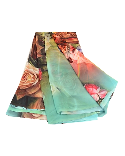 Sanskriti Vintage Sarees Sea-Green Digital Printed Georgette Sari Craft Fabric, PRG-11749-Sea-Green-Printed Floral Design-Poly Georgette-2