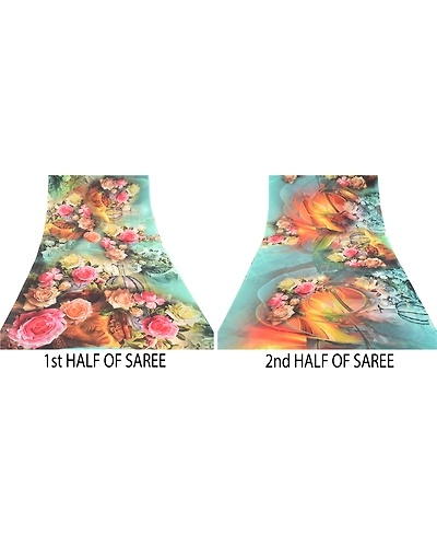 Sanskriti Vintage Sarees Sea-Green Digital Printed Georgette Sari Craft Fabric, PRG-11749-Sea-Green-Printed Floral Design-Poly Georgette-5