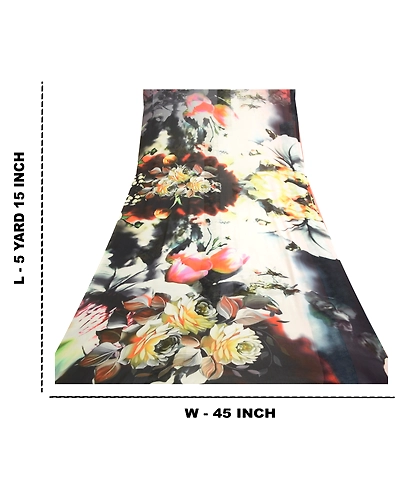 Sanskriti Vintage Sarees Gray Digital Printed Georgette Sari Soft Craft Fabric, PRG-11762-Gray-Printed Floral Design-Poly Georgette-3