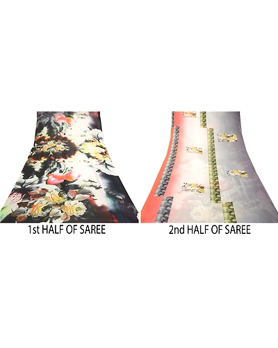 Sanskriti Vintage Sarees Gray Digital Printed Georgette Sari Soft Craft Fabric, PRG-11762-Gray-Printed Floral Design-Poly Georgette-5