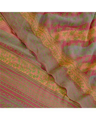 Sanskriti Vintage Sarees Dark Red Pure Georgette Silk Printed Sari Craft Fabric, PRG-11785-Dark Red-Printed Floral Design-Pure Georgette Silk-1