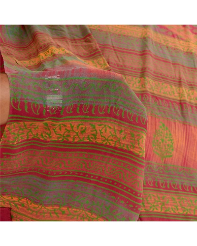 Sanskriti Vintage Sarees Dark Red Pure Georgette Silk Printed Sari Craft Fabric, PRG-11785-Dark Red-Printed Floral Design-Pure Georgette Silk-4