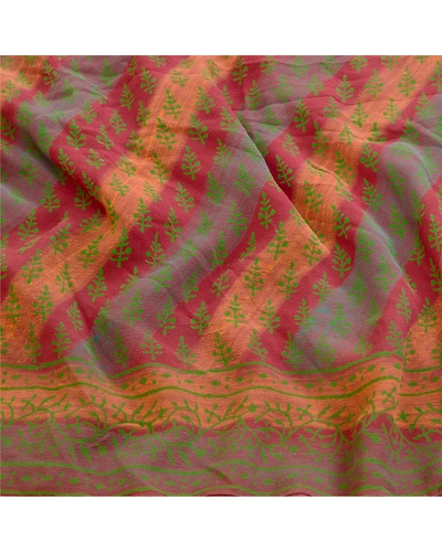Sanskriti Vintage Sarees Dark Red Pure Georgette Silk Printed Sari Craft Fabric, PRG-11785-Dark Red-Printed Floral Design-Pure Georgette Silk-6