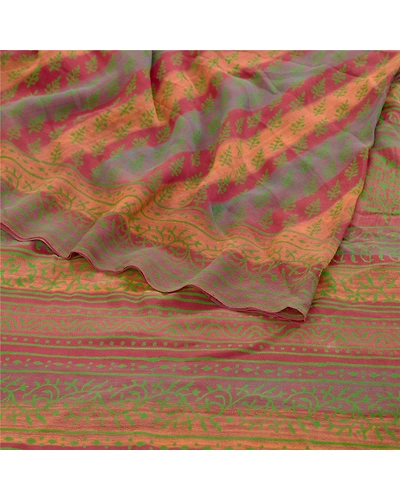 Sanskriti Vintage Sarees Dark Red Pure Georgette Silk Printed Sari Craft Fabric, PRG-11785-Dark Red-Printed Floral Design-Pure Georgette Silk-7