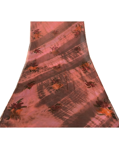 Sanskriti Vintage Sarees Tie-Dye Brown Blend Georgette Printed Sari Craft Fabric, PRG-11787-Brown-Printed Floral Design-Blend Georgette-8