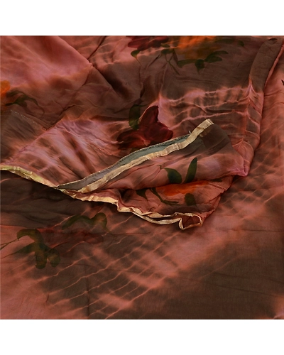 Sanskriti Vintage Sarees Tie-Dye Brown Blend Georgette Printed Sari Craft Fabric, PRG-11787-Brown-Printed Floral Design-Blend Georgette-9
