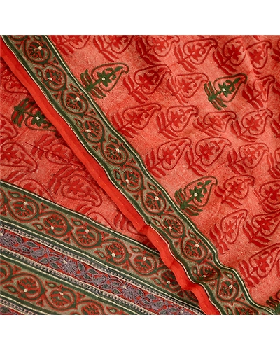 Sanskriti Vintage Sarees Red Embroidered Pure Geogette Silk Printed Sari Fabric, PRG-11801-Red-Printed Floral Design-Pure Georgette Silk-1