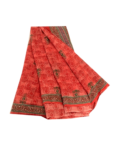 Sanskriti Vintage Sarees Red Embroidered Pure Geogette Silk Printed Sari Fabric, PRG-11801-Red-Printed Floral Design-Pure Georgette Silk-2
