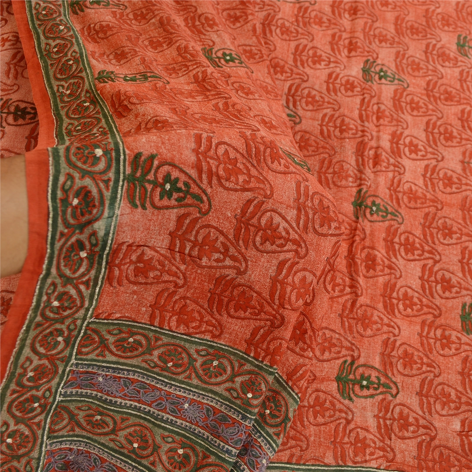 Sanskriti Vintage Sarees Red Embroidered Pure Geogette Silk Printed Sari Fabric, PRG-11801-Red-Printed Floral Design-Pure Georgette Silk-4