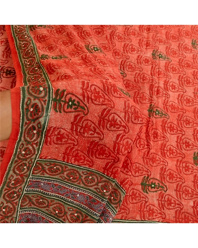 Sanskriti Vintage Sarees Red Embroidered Pure Geogette Silk Printed Sari Fabric, PRG-11801-Red-Printed Floral Design-Pure Georgette Silk-4