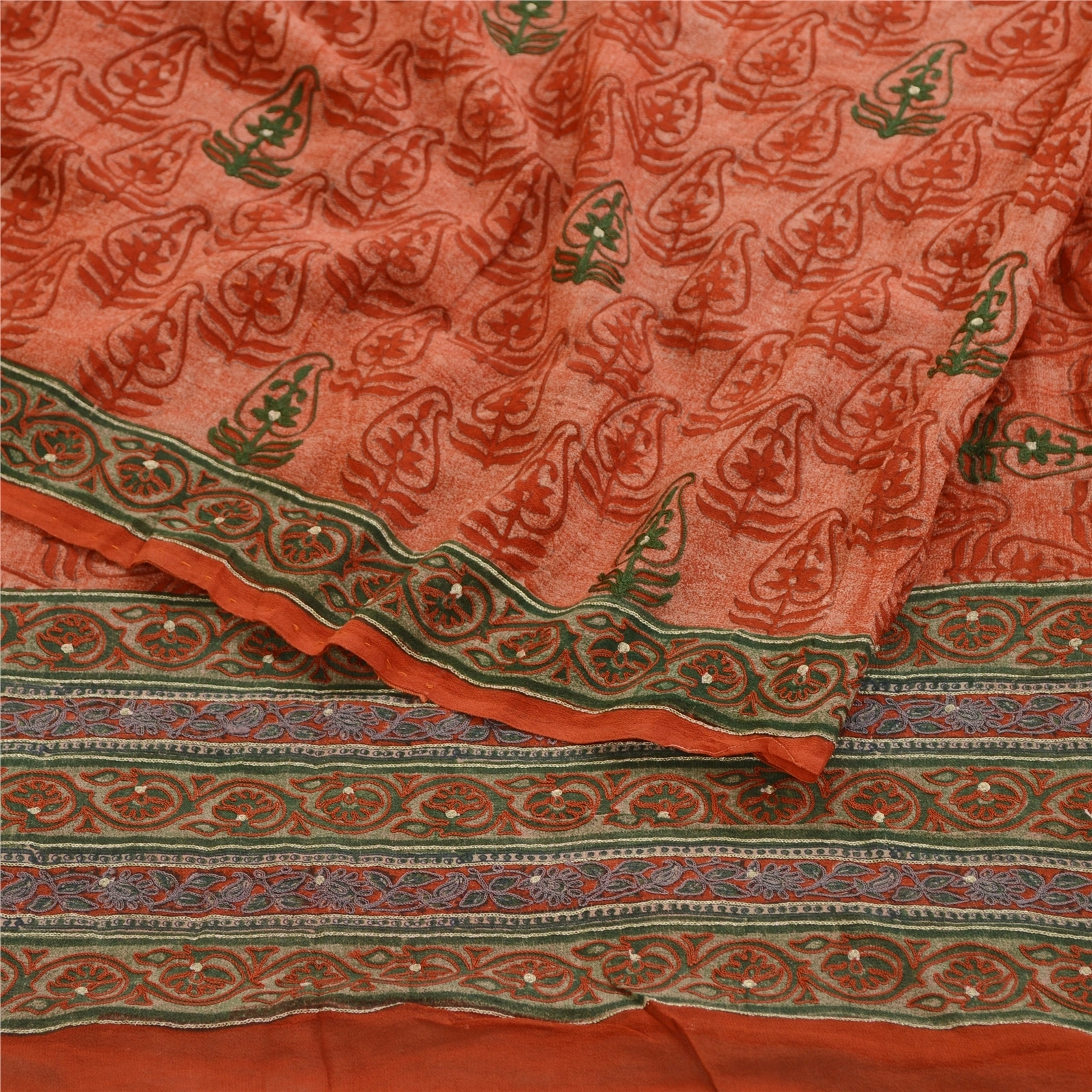 Sanskriti Vintage Sarees Red Embroidered Pure Geogette Silk Printed Sari Fabric, PRG-11801-Red-Printed Floral Design-Pure Georgette Silk-7