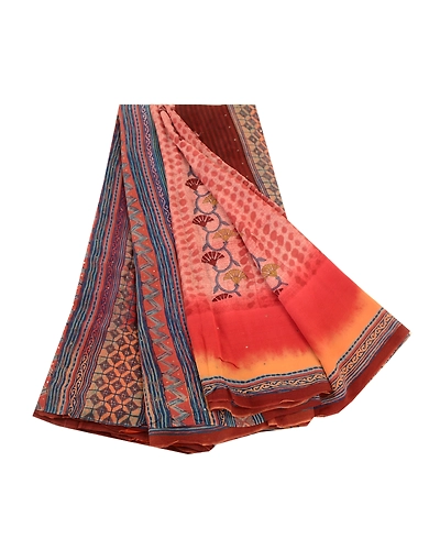 Sanskriti Vintage Sarees Pink 100% Pure Geogette Silk Printed Sari Craft Fabric, PRG-11804-Pink-Printed Floral Design-Pure Georgette Silk-2