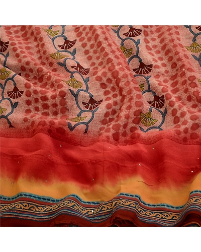 Sanskriti Vintage Sarees Pink 100% Pure Geogette Silk Printed Sari Craft Fabric, PRG-11804-Pink-Printed Floral Design-Pure Georgette Silk-6