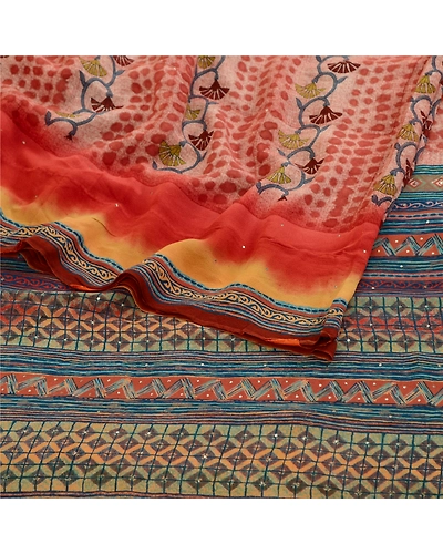 Sanskriti Vintage Sarees Pink 100% Pure Geogette Silk Printed Sari Craft Fabric, PRG-11804-Pink-Printed Floral Design-Pure Georgette Silk-7