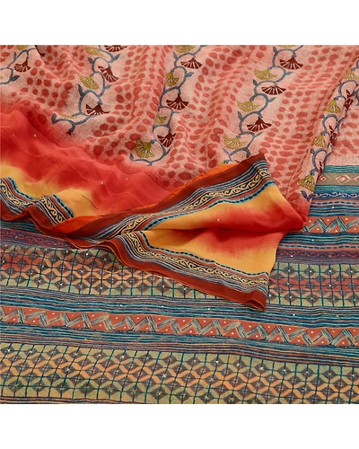 Sanskriti Vintage Sarees Pink 100% Pure Geogette Silk Printed Sari Craft Fabric, PRG-11804-Pink-Printed Floral Design-Pure Georgette Silk-9