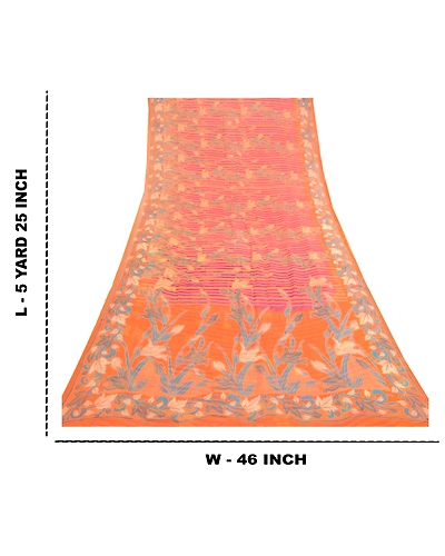 Sanskriti Vintage Sarees Indian Orange Blend Geogette Printed Sari Craft Fabric, PRG-11806-Orange-Printed Floral Design-Blend Georgette-3