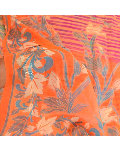 Sanskriti Vintage Sarees Indian Orange Blend Geogette Printed Sari Craft Fabric, PRG-11806-Orange-Printed Floral Design-Blend Georgette-4