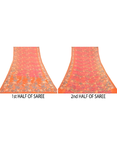 Sanskriti Vintage Sarees Indian Orange Blend Geogette Printed Sari Craft Fabric, PRG-11806-Orange-Printed Floral Design-Blend Georgette-5