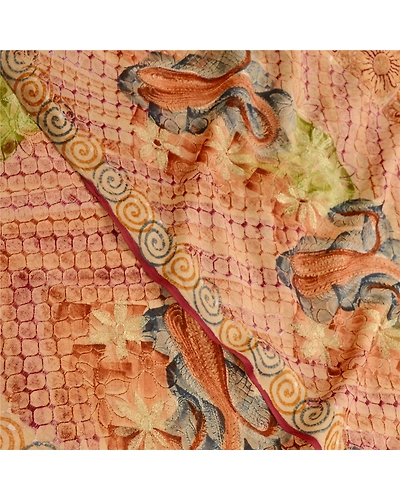 Sanskriti Vintage Sarees Brown Pure Geogette Silk Embroidery Printed Sari Fabric, PRG-11807-Brown-Printed Floral Design-Pure Georgette Silk-1