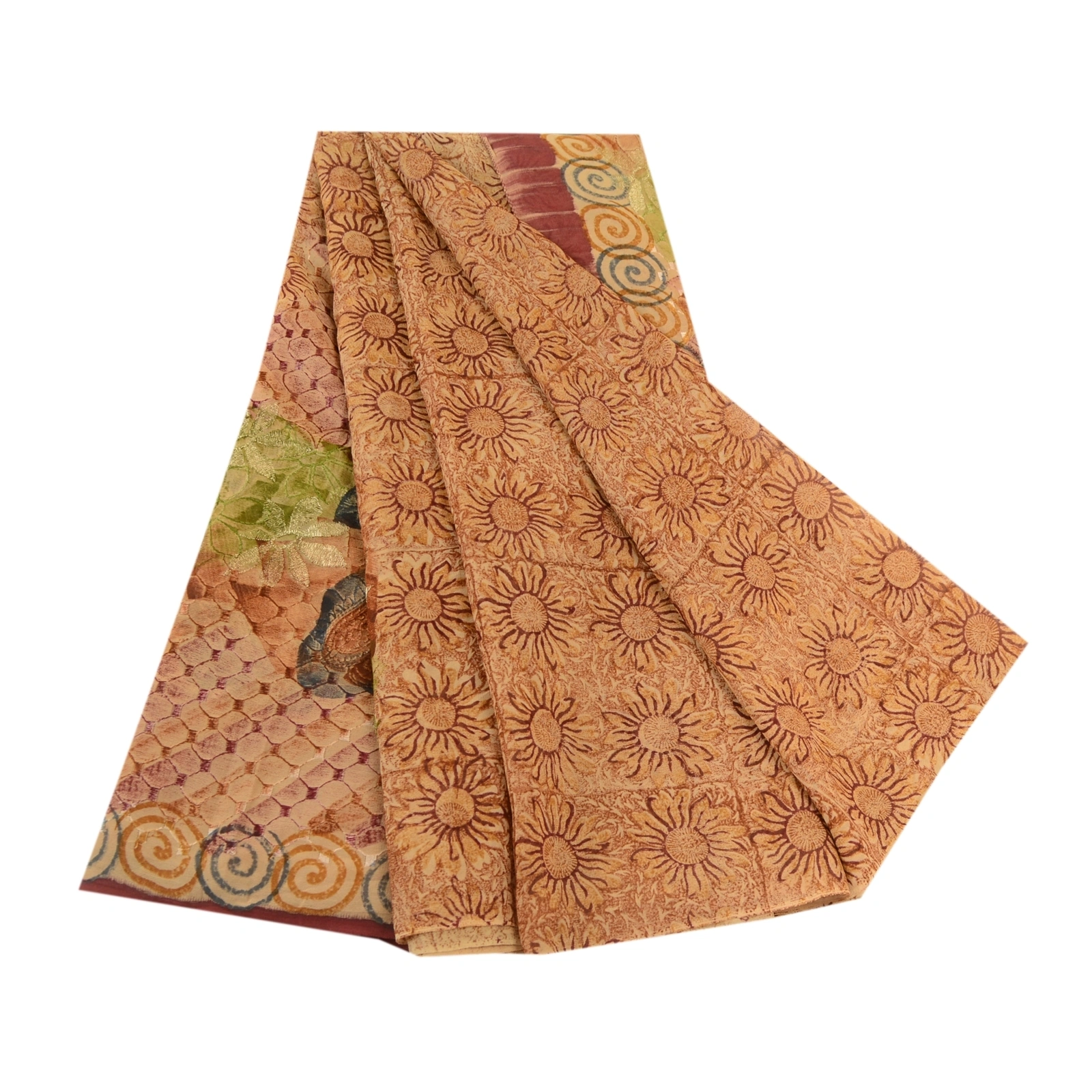 Sanskriti Vintage Sarees Brown Pure Geogette Silk Embroidery Printed Sari Fabric, PRG-11807-Brown-Printed Floral Design-Pure Georgette Silk-2