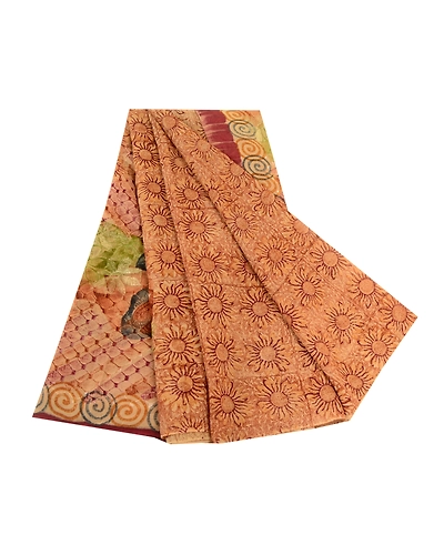 Sanskriti Vintage Sarees Brown Pure Geogette Silk Embroidery Printed Sari Fabric, PRG-11807-Brown-Printed Floral Design-Pure Georgette Silk-2