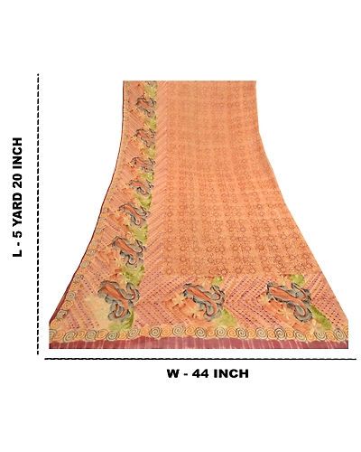 Sanskriti Vintage Sarees Brown Pure Geogette Silk Embroidery Printed Sari Fabric, PRG-11807-Brown-Printed Floral Design-Pure Georgette Silk-3