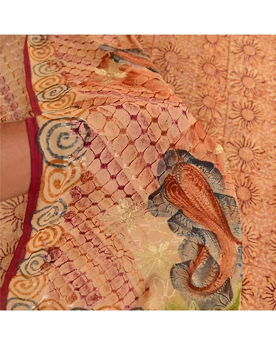 Sanskriti Vintage Sarees Brown Pure Geogette Silk Embroidery Printed Sari Fabric, PRG-11807-Brown-Printed Floral Design-Pure Georgette Silk-4