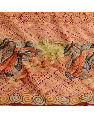 Sanskriti Vintage Sarees Brown Pure Geogette Silk Embroidery Printed Sari Fabric, PRG-11807-Brown-Printed Floral Design-Pure Georgette Silk-6